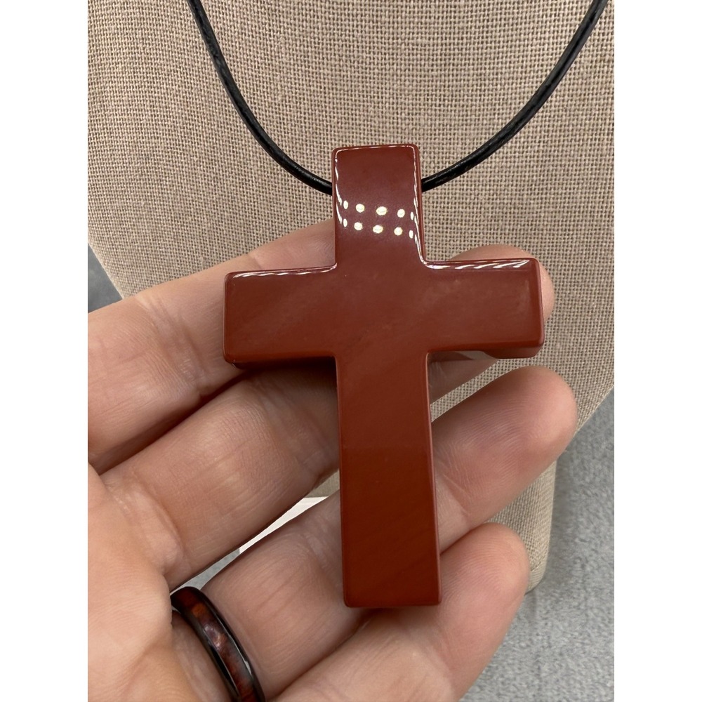Vintage Lee Sands Cross Necklace With Box  Adjustable Leather Cord 16" Signed